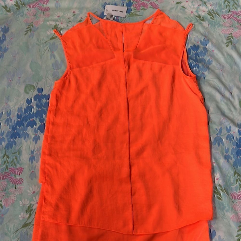 Helmut Lang Chroma Drape Neon Sunburn Silk Blend Strappy Mini Dress Size 2 NWT - Picture 9 of 14